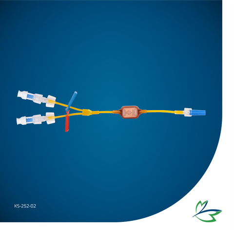 IV EXTENSION LINE, DOUBLE LUMEN (BIFURCATED) SMALL-BORE (0.9 x 2.5mm) LIGHT-PROTECTED DEHP-FREE TUBING WITH 0.2-micron BABY IV FILTER AND 2 NEEDLE-FREE CONNECTOR, MLL/FLL END