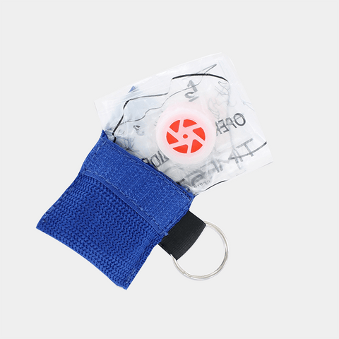 Resuscitation Face Shield with Valve in Keyring Pouch Blue