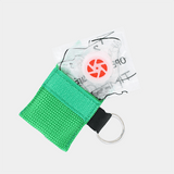 Resuscitation Face Shield with Valve in Keyring Pouch Green