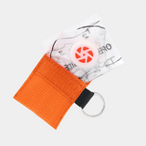 Resuscitation Face Shield with Valve in Keyring Pouch Orange