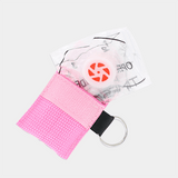 Resuscitation Face Shield with Valve in Keyring Pouch Pink