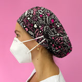 Long Hair Surgical Cap with with Buttons and Elastic Band - Girls Fight