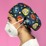 Long Hair Surgical Cap with with Buttons and Elastic Band - Marine Rebel Staff