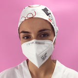 Long Hair Surgical Cap with with Buttons and Elastic Band - Stethoscope Printed