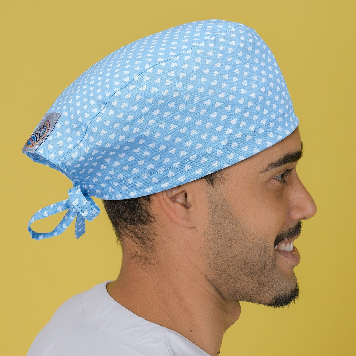 Short Hair Surgical Cap with Adjustable Laces - Hearts over Blue ...