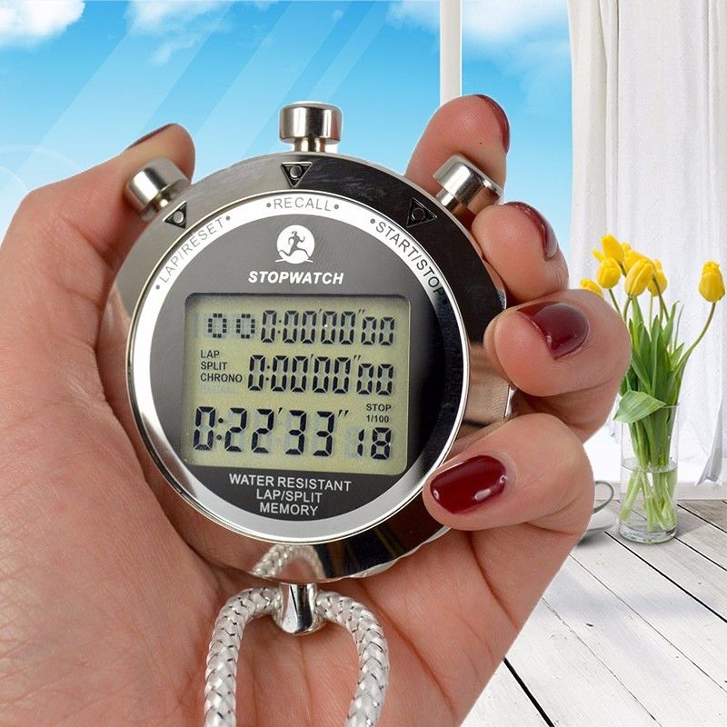 Metallic Timer Metal Digital Timer Sports Stopwatch Water Resistant Memory Counter An ...