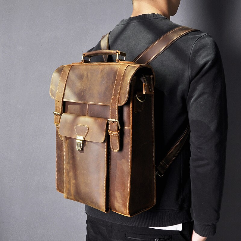 Real Leather Doctors Bag University Student School Book Backpack ...