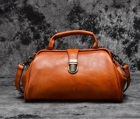 Women Doctors Bag Retro Japanese Handmade Genuine Leather Handbag